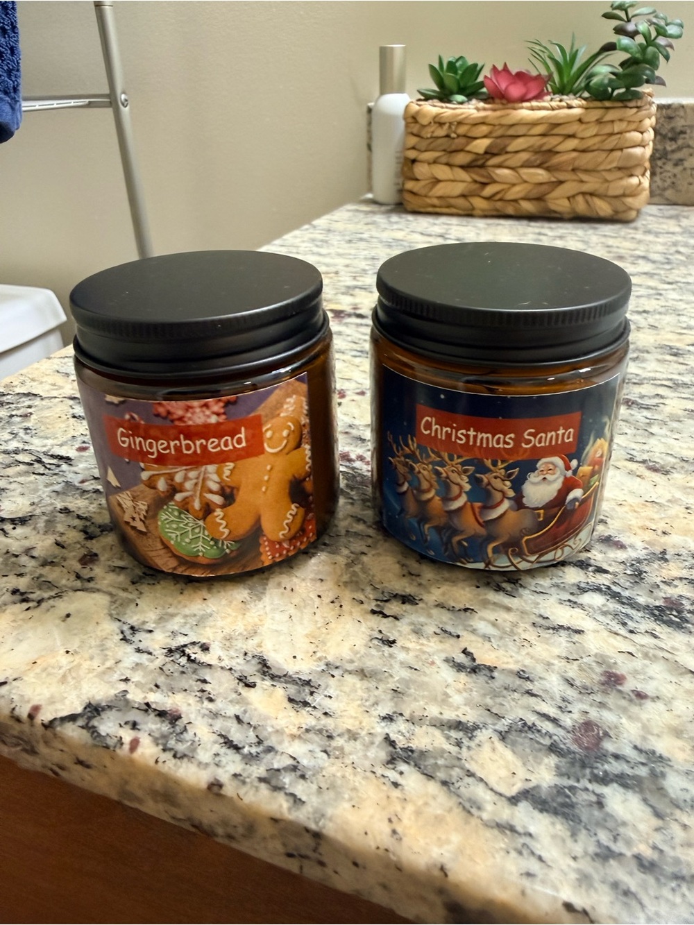 Gingerbread & Christmas Santa Amber Jar Candles - Set of 2